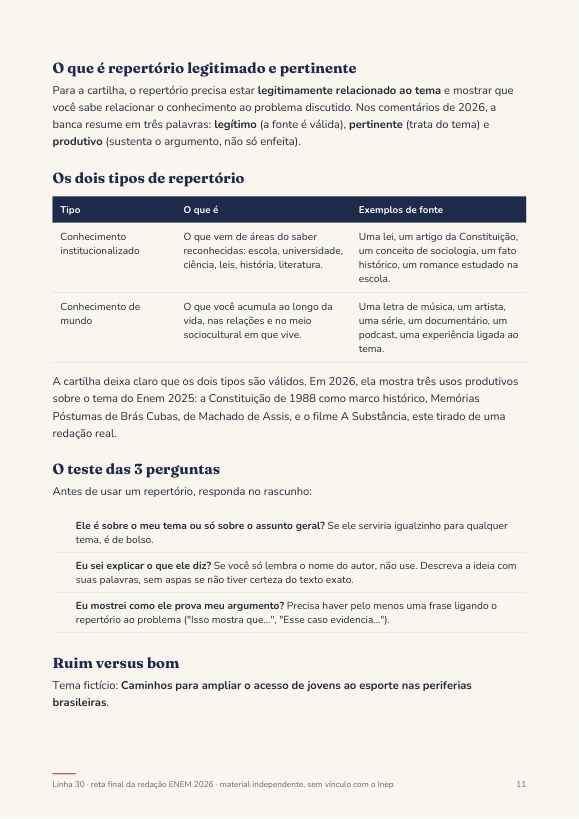 Exemplo de repertório em folha de redação